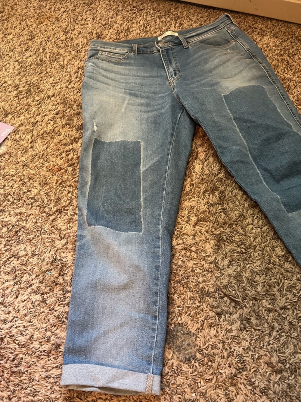 Signature by Levi Strauss Women's Blue Patchwork Relaxed Boyfriend Jeans